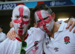 England Rugby Fans Cross of St George painted on faces