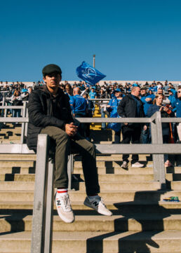 Man sitting on barrier Hill 16 Croke Park Dublin