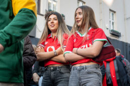Two young female Wales rugby fans