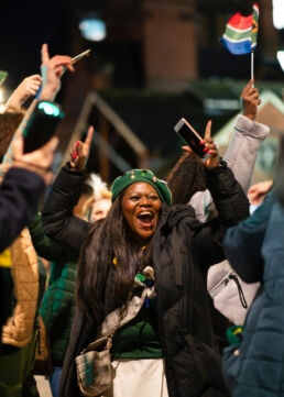South Africa rugby fans celebration and dancing